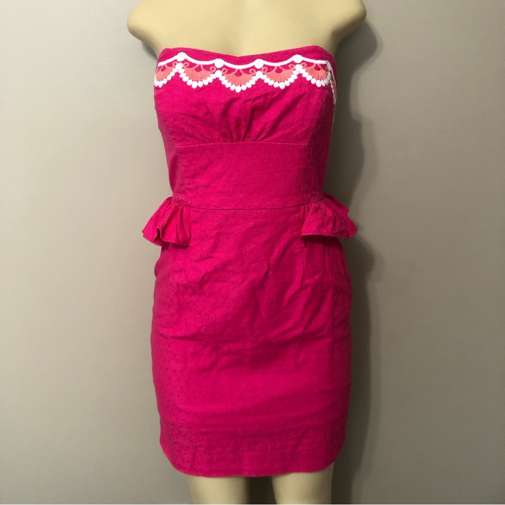 Lilly Pulitzer Maybell Embroidered Strapless Dress Azalea Pink size 4